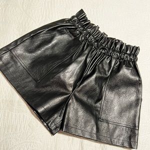 Qianxizhan Women's leather Shorts. High Waisted Wide Leg
